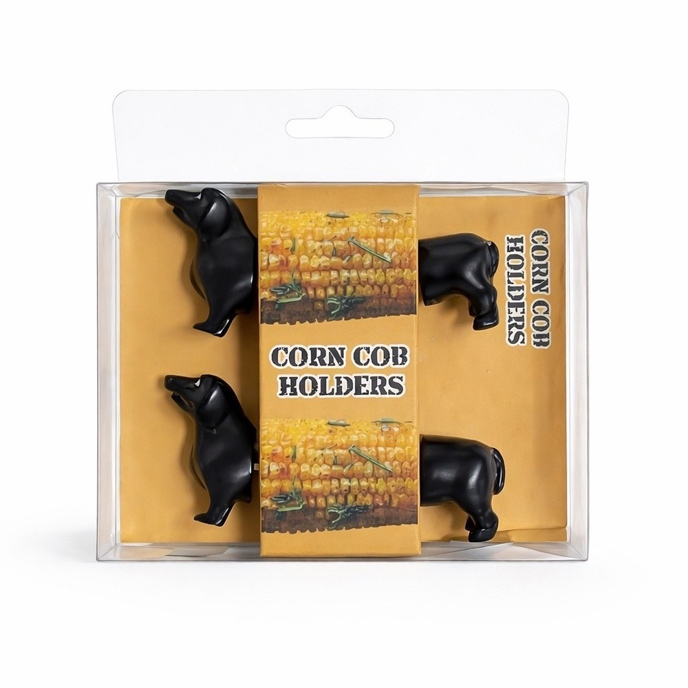 Dachshund Corn Cob Holders 2pc Set‎ Black Wiener Dog Stainless Steel BBQ Tools